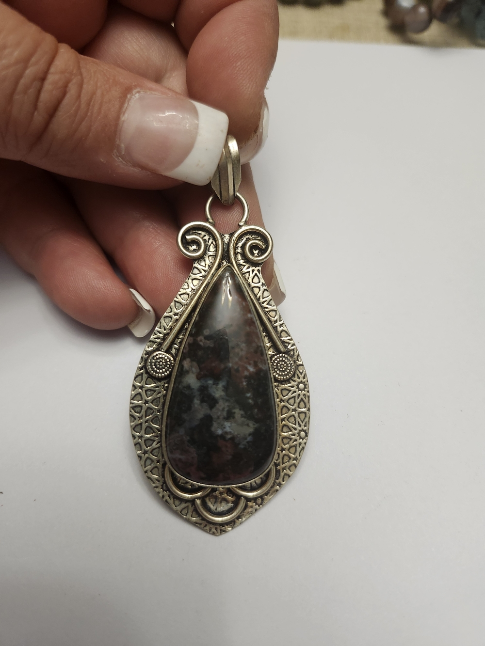 Vintage Filigree Style Sterling Silver 925 Eudialyte Gemstone Pendant Edulite
